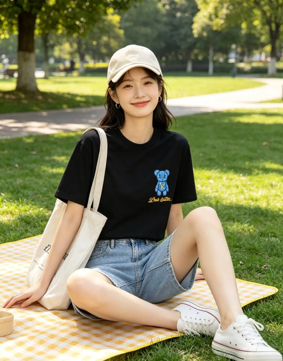 Louis Vuitton/Louis Vuitton 26ss towel patch bear short sleeves